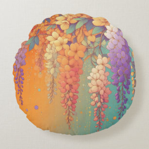Citrus Sunset Wisteria Round Cushion