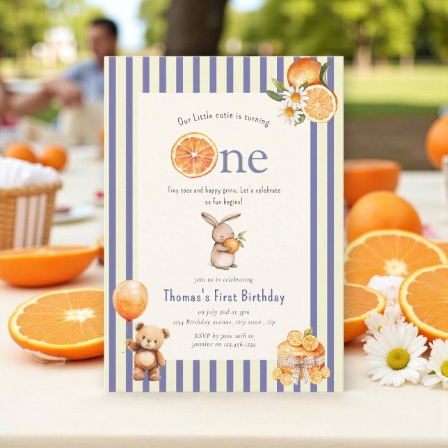 Citrus Sweet Bunny Boy First Birthday Invitation (Creator Uploaded)
