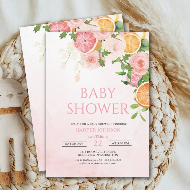 Citrus Theme Fruit Floral Baby Shower Invitation (Creator Uploaded)