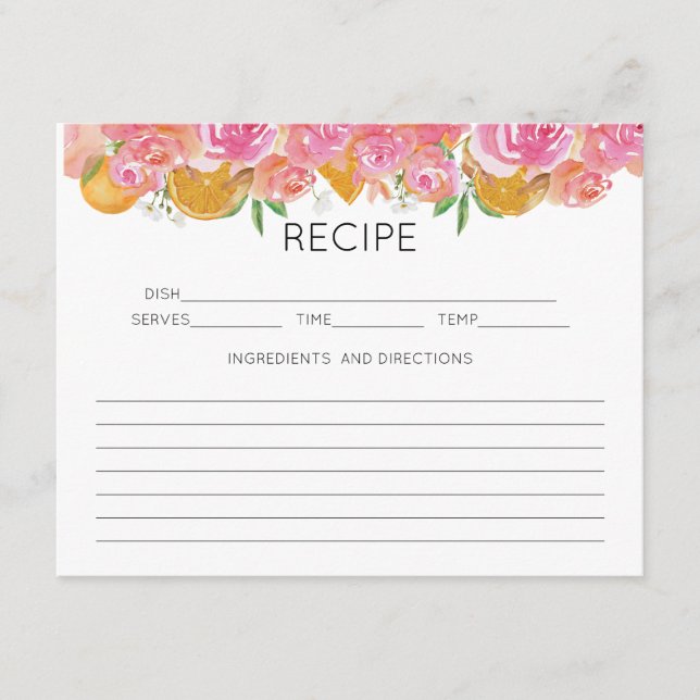 Citrus Theme Pink Floral Recipe Enclosure Card (Front)