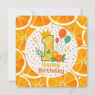 Citrus-Themed First Birthday Number “1”  Thank You Card