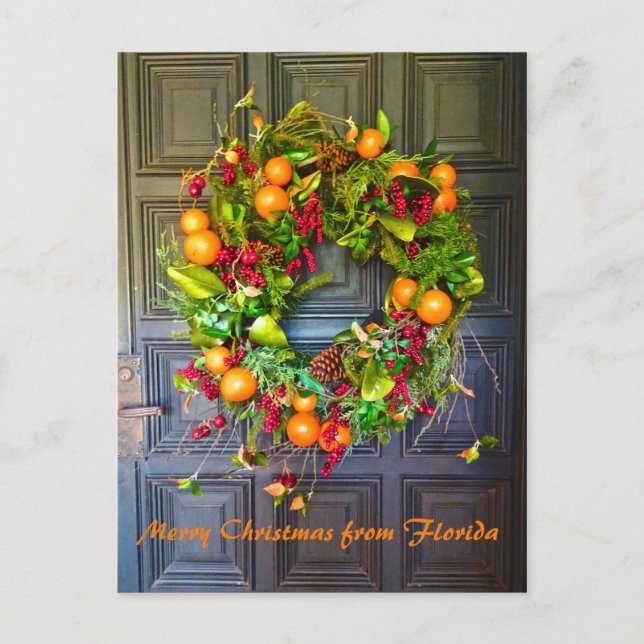 Citrus Themed Holiday Wreath Bok Gardens Florida Postcard (Front)