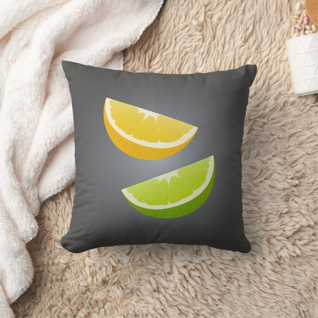 Citrus Throw Pillow With Lemon and Lime Slices (Blanket)