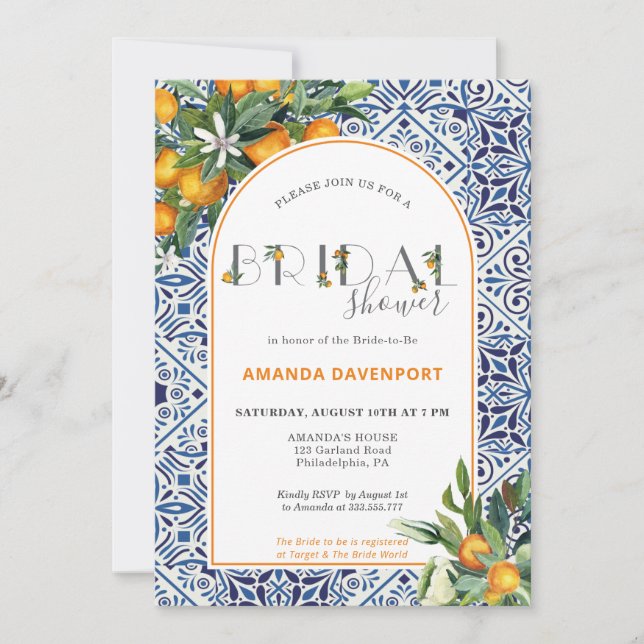 Citrus Tiles Bridal Shower with oranges Invitation (Front)