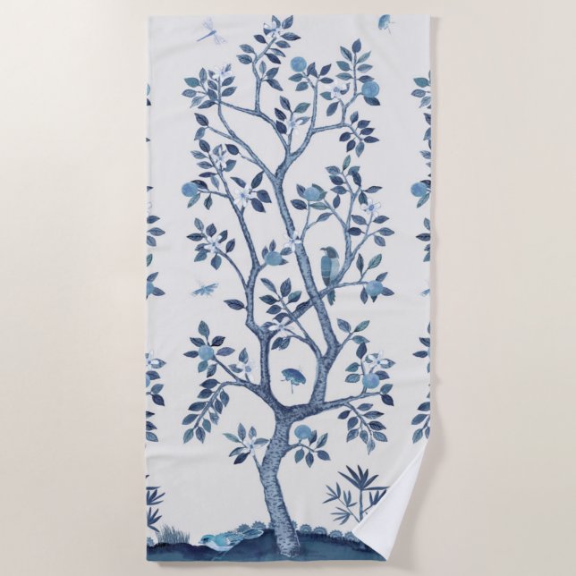 Citrus Tree Chinoiserie Beach Towel (Front)