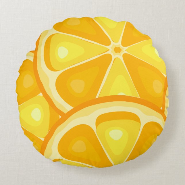 Citrus TROPICAL SUMMER FRUIT Orange lemons Slice Round Cushion (Front)