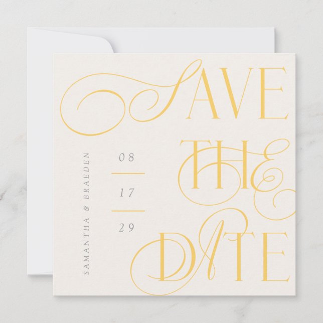 Citrus Twist Modern Calligraphy Save The Date Card (Front)