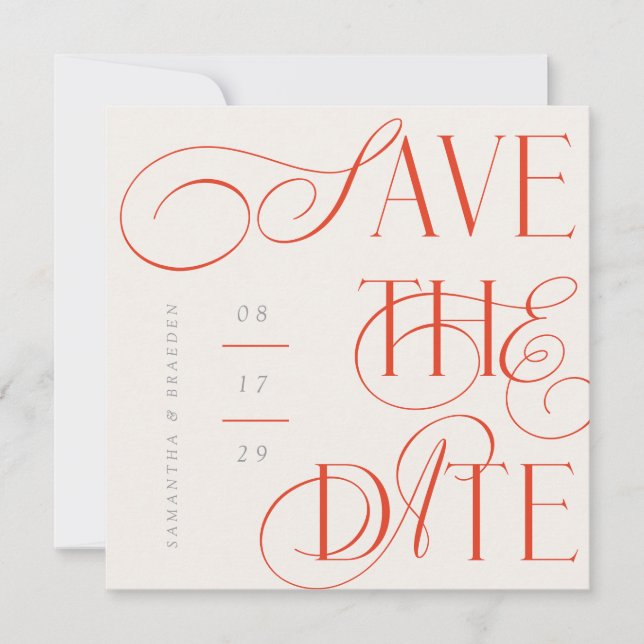 Citrus Twist Modern Calligraphy Save The Date Card (Front)