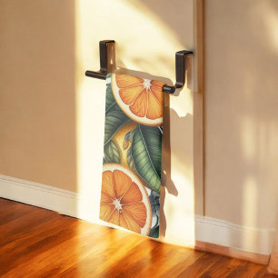 Citrus Vibrant Lemon & Orange Watercolor Floral  Tea Towel