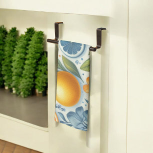Citrus Vibrant Lemon & Orange Watercolor Floral  Tea Towel