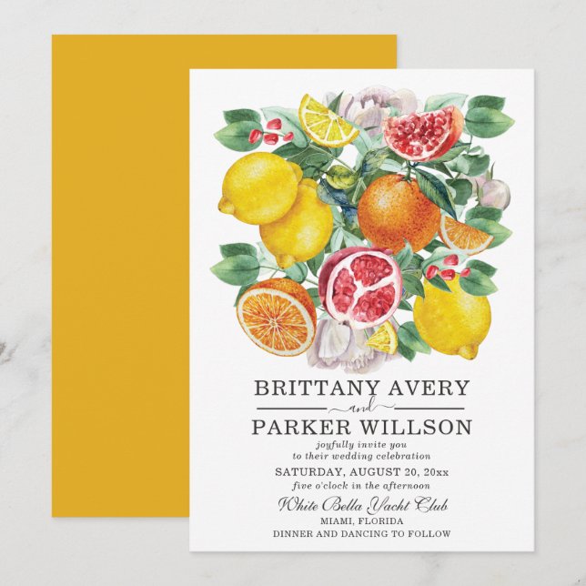 Citrus Watercolor Botanical Wedding Invitation (Front/Back)