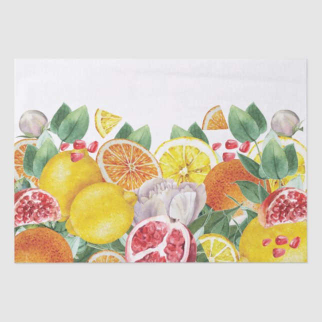 Citrus Watercolor Botanical Wedding Tissue Paper (Front)