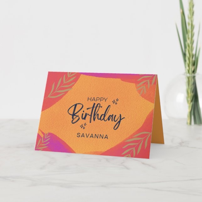 Citrus Watercolor Chic Happy Birthday Custom Name Card (Front)