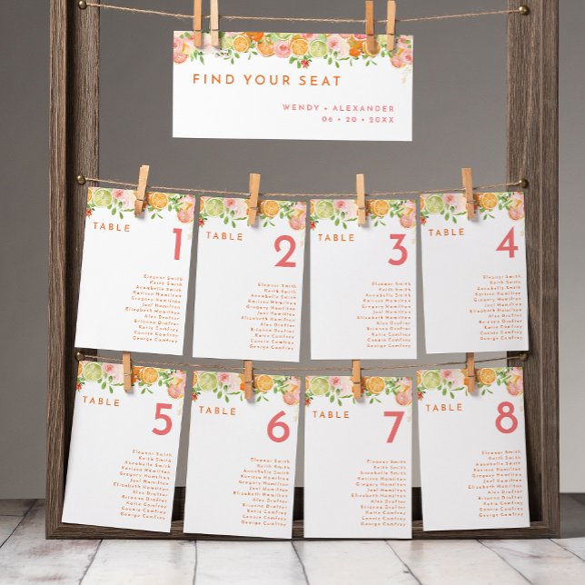 Citrus Watercolor Hanging Seating Chart Card (Creator Uploaded)