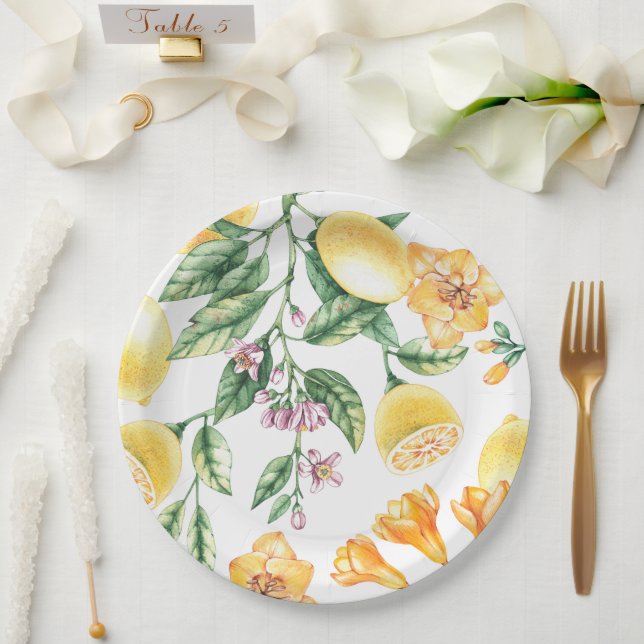 Citrus Watercolor Italian Lemon Paper Plate (Wedding)