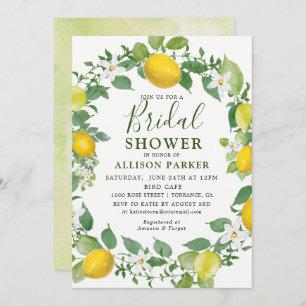 Citrus Watercolor Lemon Wreath Bridal Shower Invitation