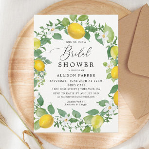 Citrus Watercolor Lemon Wreath Bridal Shower Invitation