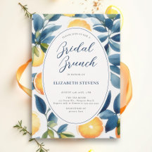 Citrus Watercolor Modern Blue Orange Bridal Shower