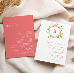 Citrus Watercolor Monogram Wedding Details and Invitation