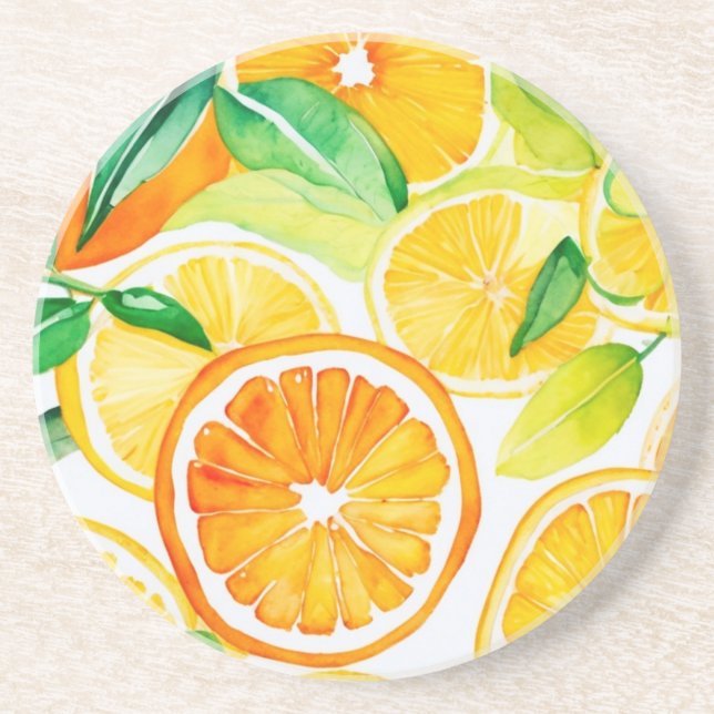Citrus Watercolor Oranges & Lemons  Coaster (Front)