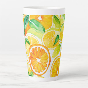 Citrus Watercolor Oranges & Lemons Large Latte Mug