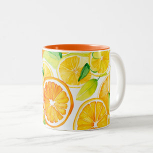 Citrus Watercolor Oranges & Lemons  Two-Tone Coffee Mug