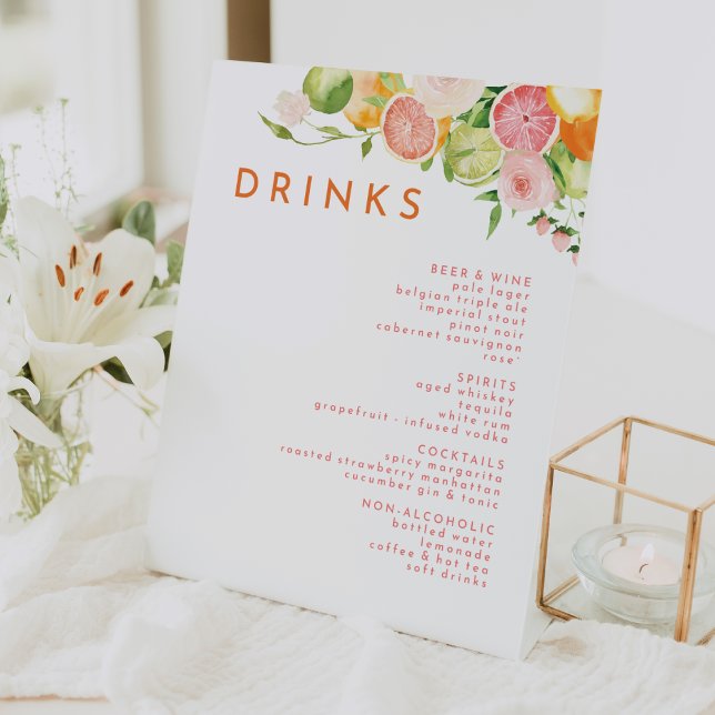 Citrus Watercolor Wedding Drinks Menu Pedestal Sign (Creator Uploaded)