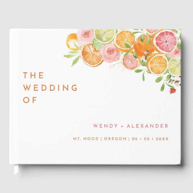 Citrus Watercolor Wedding Monogram Guest Book (Front)