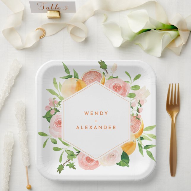 Citrus Watercolor Wedding Paper Plate (Wedding)