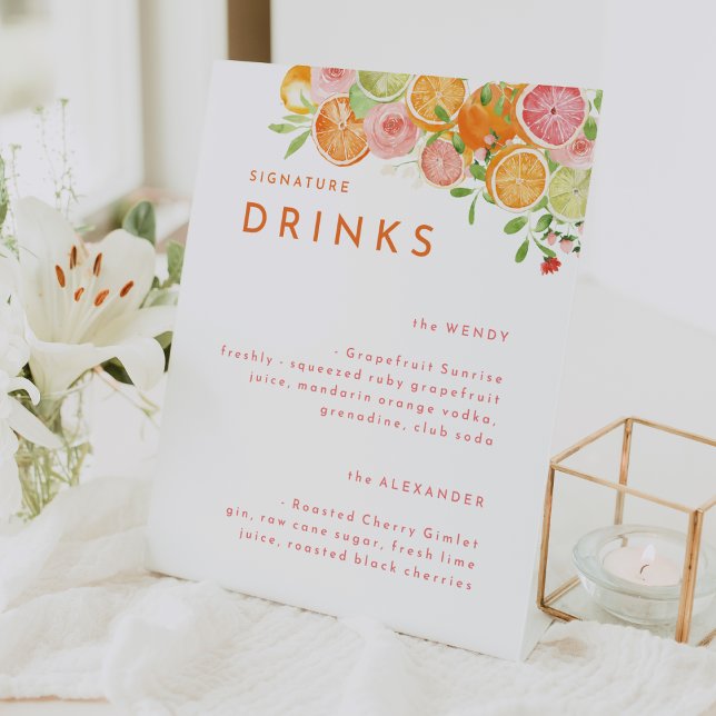 Citrus Watercolor Wedding Signature Drinks Pedestal Sign (Creator Uploaded)