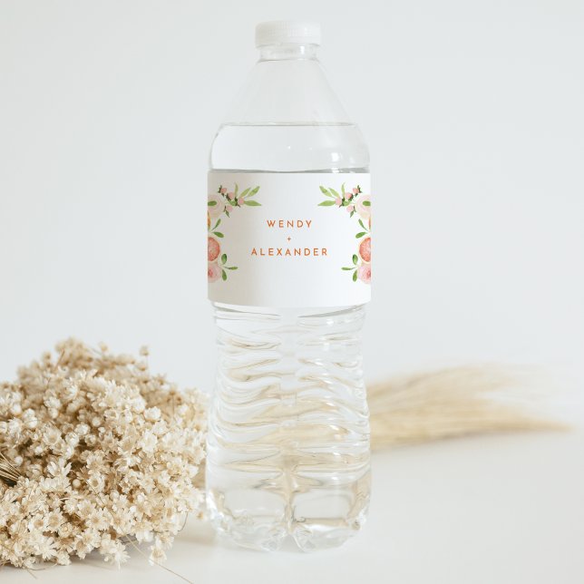 Citrus Watercolor Wedding Water Bottle Label (Creator Uploaded)