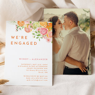 Citrus Watercolor We're Engaged Photo Invitation