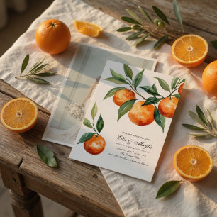 Citrus Wedding Photo   Mediterranean Orange  Invitation