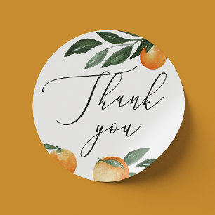 Citrus Wedding Thank You Elegant Script Orange Classic Round Sticker