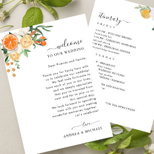 Citrus Wedding Welcome Letter and Itinerary Card