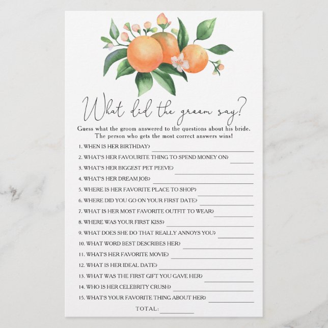 Citrus - What did the groom say bridal game (Front)