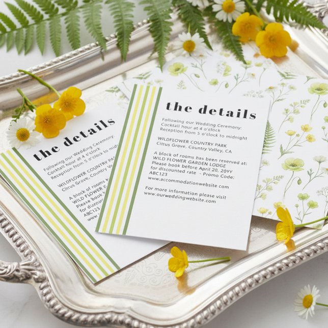 Citrus Wildflower Stripe Accommodation and Details Enclosure Card (Details / Accommodation Cards - from Citrus Green Wildflower wedding collection by Darling & May)