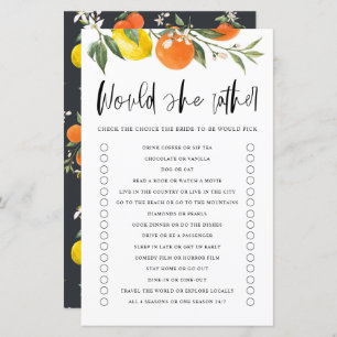 Citrus Would She Rather Bridal Shower Game