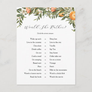 Citrus Would She Rather Bridal Shower Game  Postcard