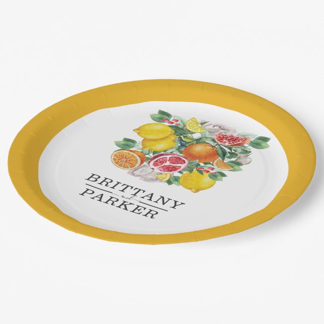 Citrus Wreath Botanical Wedding Paper Plate (Angled)