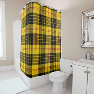 Citrus Yellow And Black Plaid Shower Curtain
