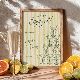 Citrus Yellow Champagne Tower Engagement Welcome Poster