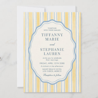 Citrus Yellow Elegant Modern Stripe Wedding Invitation
