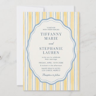 Citrus Yellow Elegant Modern Stripe Wedding Invitation