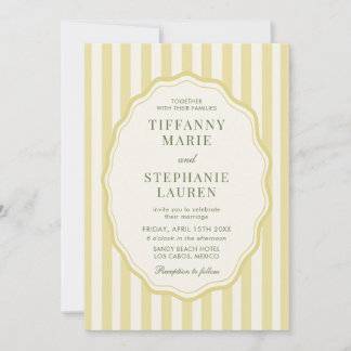 Citrus Yellow Elegant Modern Stripe Wedding Invitation