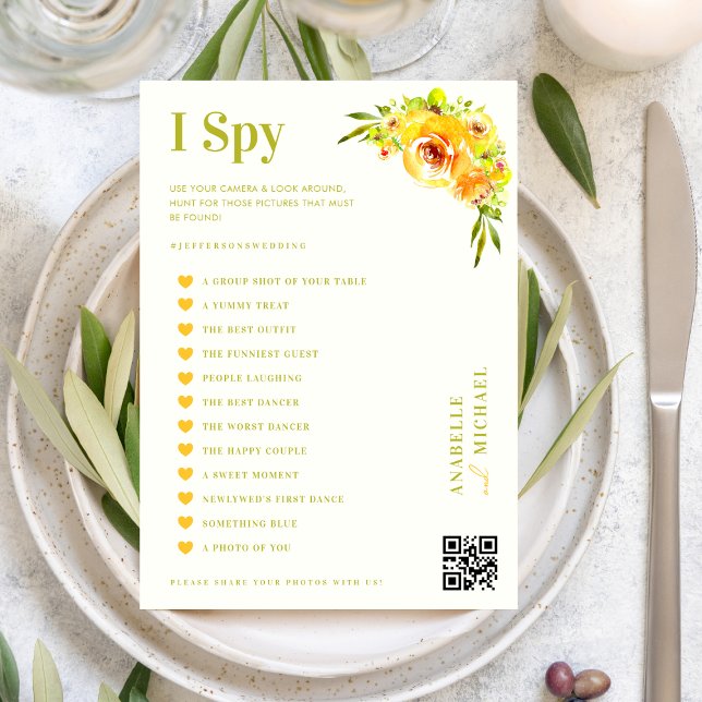 Citrus Yellow Floral Wedding I Spy Hunt Game Card (Creator Uploaded)