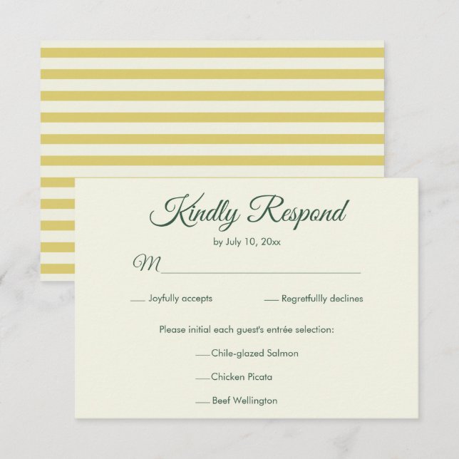 Citrus Yellow Green Elegant Wedding Meal Choice RSVP Card (Front/Back)