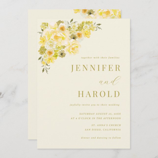 Citrus Yellow & Green Floral All in One Wedding Invitation (Front/Back)