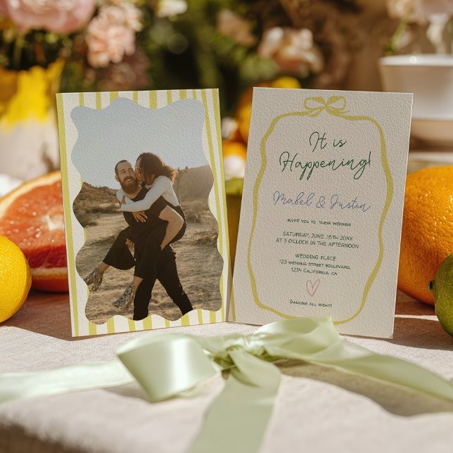 Citrus Yellow Green Ribbon Bow Photo Wedding Invitation (Citrus Yellow Green Ribbon Bow Photo Wedding Invitation)