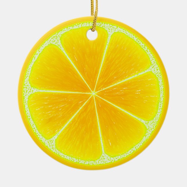 Citrus Yellow Lemon Fruit Slice Ceramic Ornament (Front)